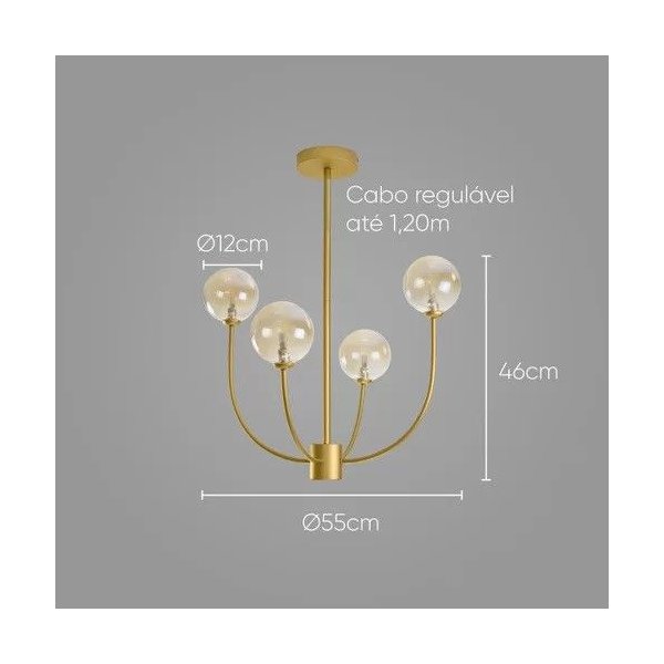 Starlux GRAPE Ouro Fosco com Âmbar - Pendente G9 - Lampdecor