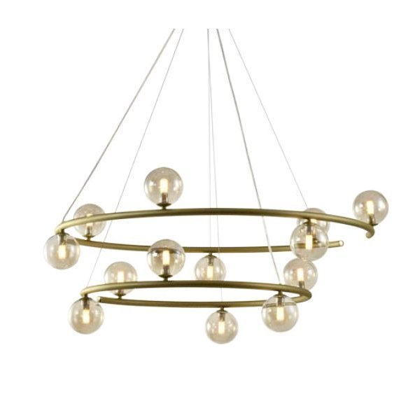 Pendente Grape ZR114-AGD Ouro Fosco + Âmbar ø90xH125CM 13xG9 Starlux